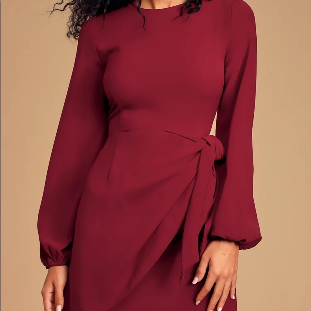 NWT Believe It or Knot Wine Red Long Sleeve Tie-Front Skater Dress.